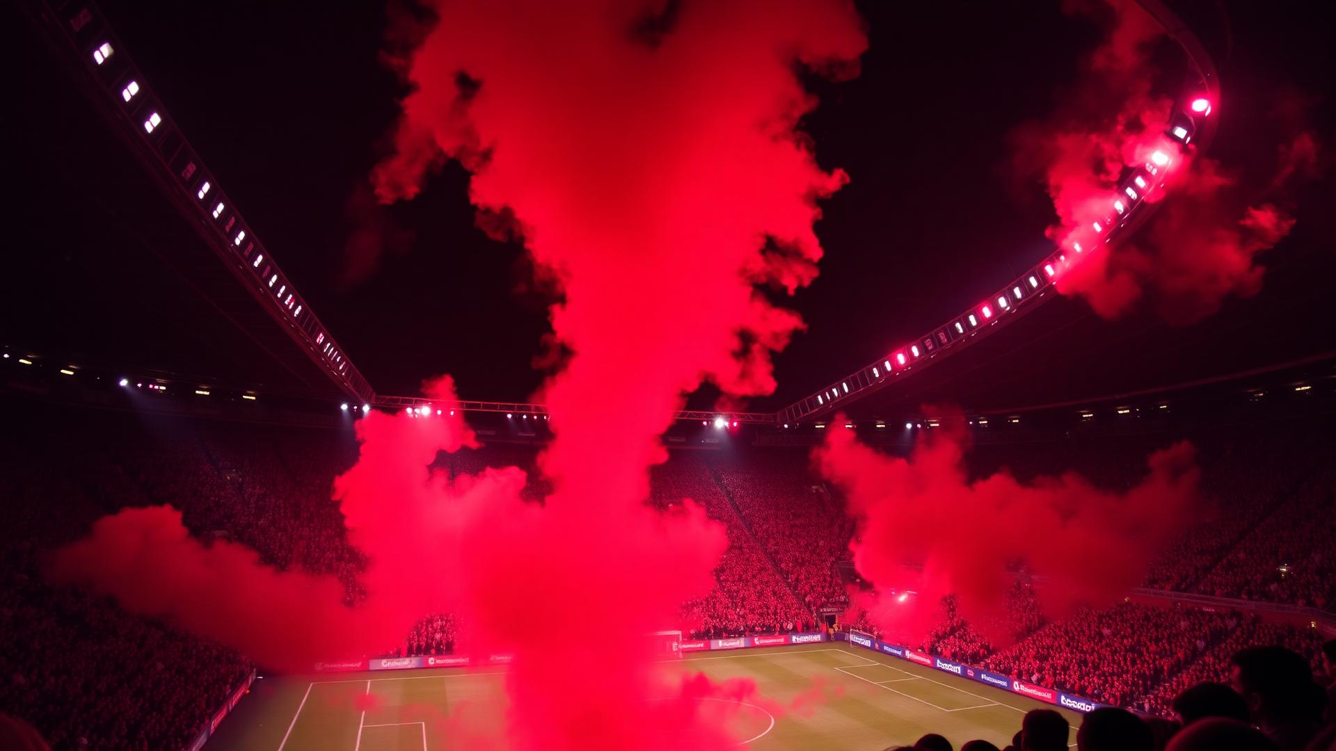 Stadium with red flares